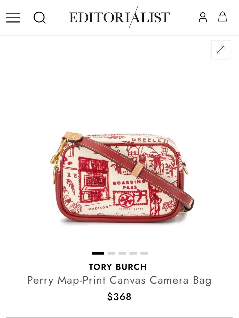 Authentic Tory Burch Perry Map-Print Canvas Camera Bag